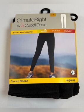 Climate Right Cuddl Duds Black Stretch Fleece Leggings with Pocket Large